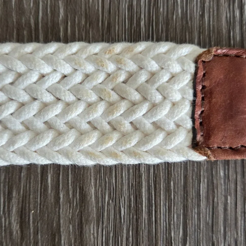 Limited Woven White Belt with Brown Leather Accents Small/Medium